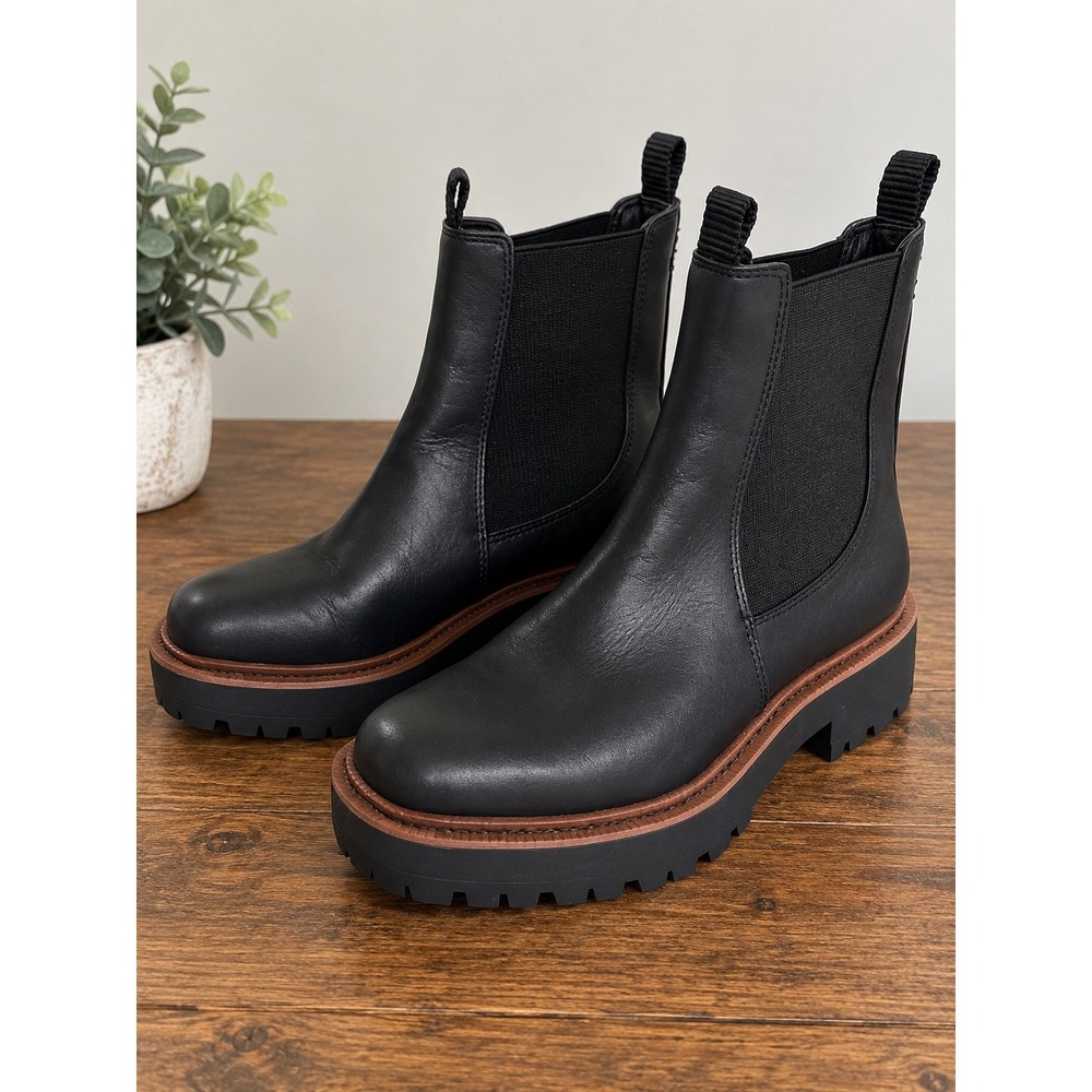 Sam Edelman Laguna Black Leather Chelsea Lug Sole Platform Boots Womens 5.5 New